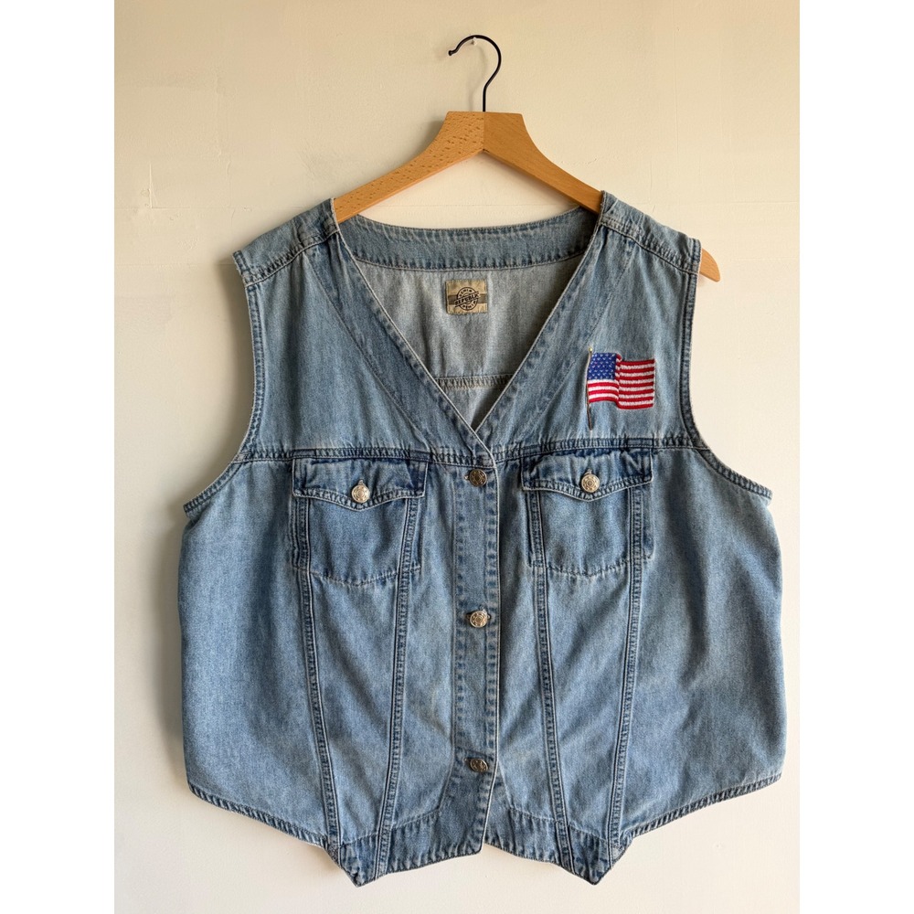 Denim Republic Vintage Light Wash Denim western Vest American Flag Patch W- XL